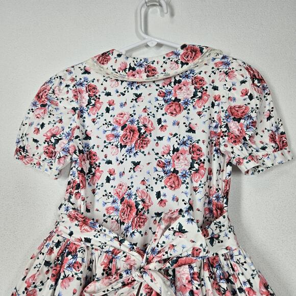 VTG Country Romance Dress Girls sz 6 White Multi Floral Fit & Flare Lace Edging - Picture 9 of 16